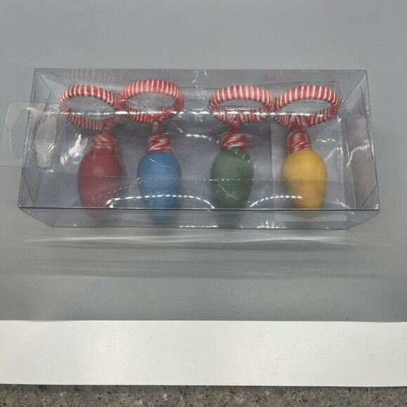 H for Happy Set Of 4 Christmas Light Bulb Napkin Rings NEW Holiday Party XMAS - Picture 3 of 5